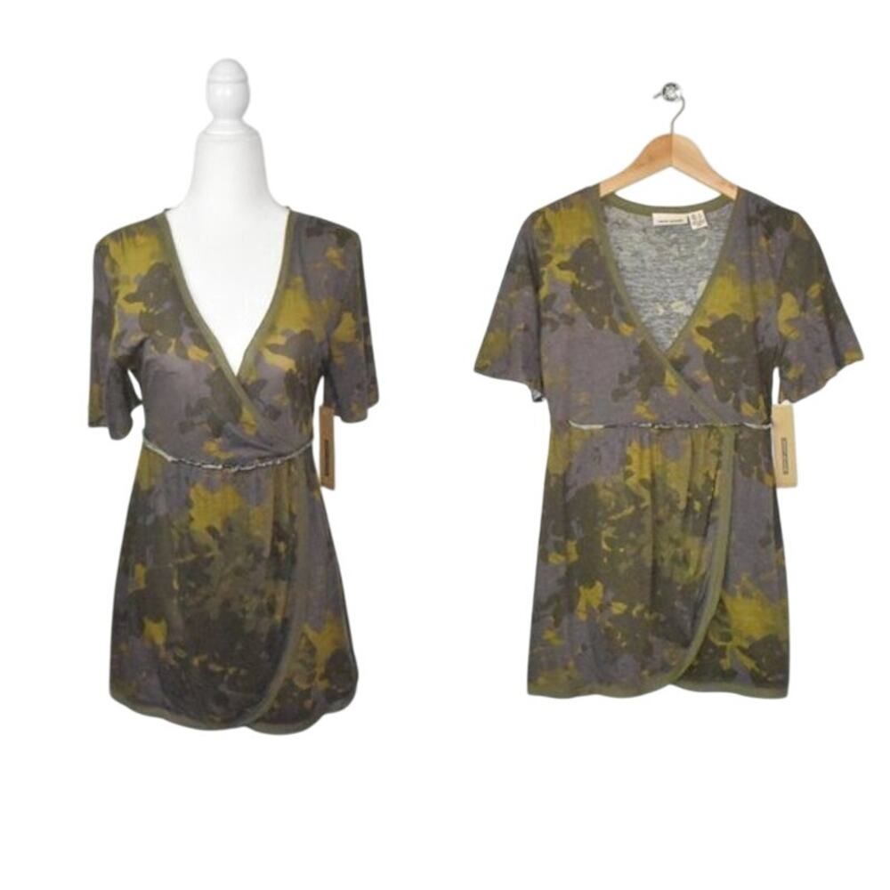 DKNY Jeans Babydoll Y2K Top Women's Small Olive Green Empire Wrap Forest Fairy‎